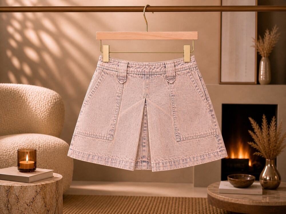 GRLFRND Ivy Pleated Mini Skirt Calico Pink Tint Denim High Rise A-Line NWT Sz 25